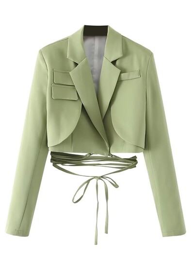 Articat gri, bandaj dublu strat, sacou subțire pentru femei, cu mânecă lungă, cu buzunar, jachetă scurtă pentru femei, cu guler crestat, îmbrăcăminte de îmbrăcăminte, topuri, 2021, nou