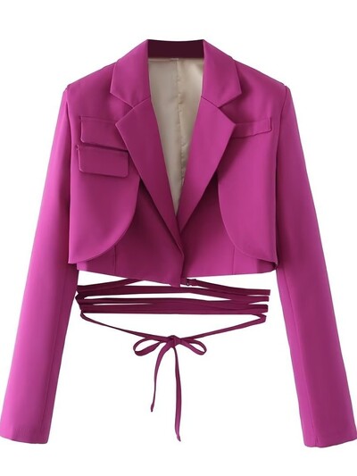 Articat gri, bandaj dublu strat, sacou subțire pentru femei, cu mânecă lungă, cu buzunar, jachetă scurtă pentru femei, cu guler crestat, îmbrăcăminte de îmbrăcăminte, topuri, 2021, nou