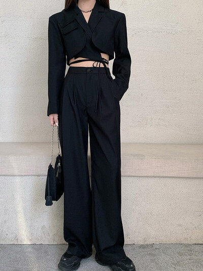 Articat gri, bandaj dublu strat, sacou subțire pentru femei, cu mânecă lungă, cu buzunar, jachetă scurtă pentru femei, cu guler crestat, îmbrăcăminte de îmbrăcăminte, topuri, 2021, nou