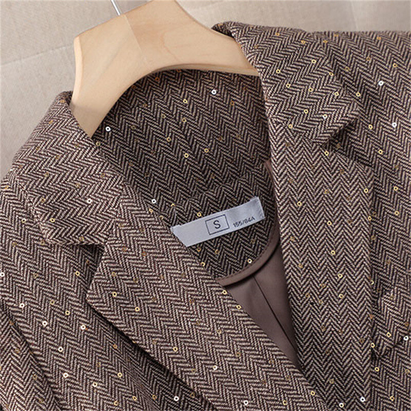 Блейзъри с пайети в корейски стил Дамски елегантни свободни ежедневни блейзъри с дълги ръкави Модни пролетни есенни офис дамски дрехи