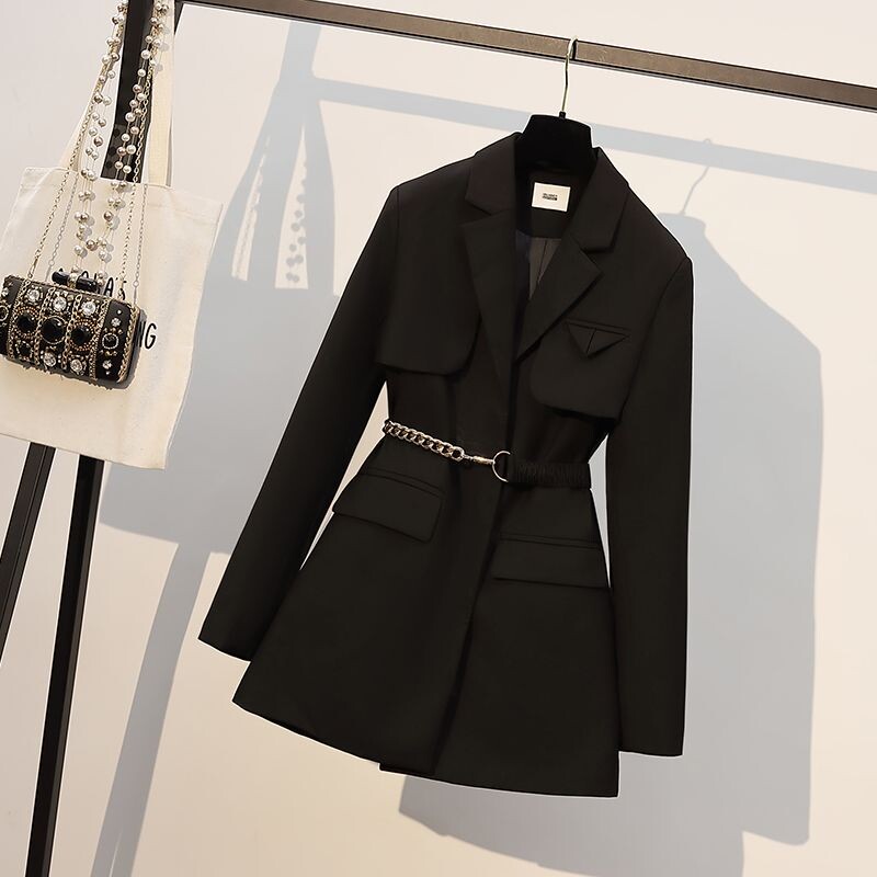 Jachetă de damă 2023 nou toamnă/iarnă cu mânecă lungă talie culoare solidă temperament ocazional pentru navetiști la modă