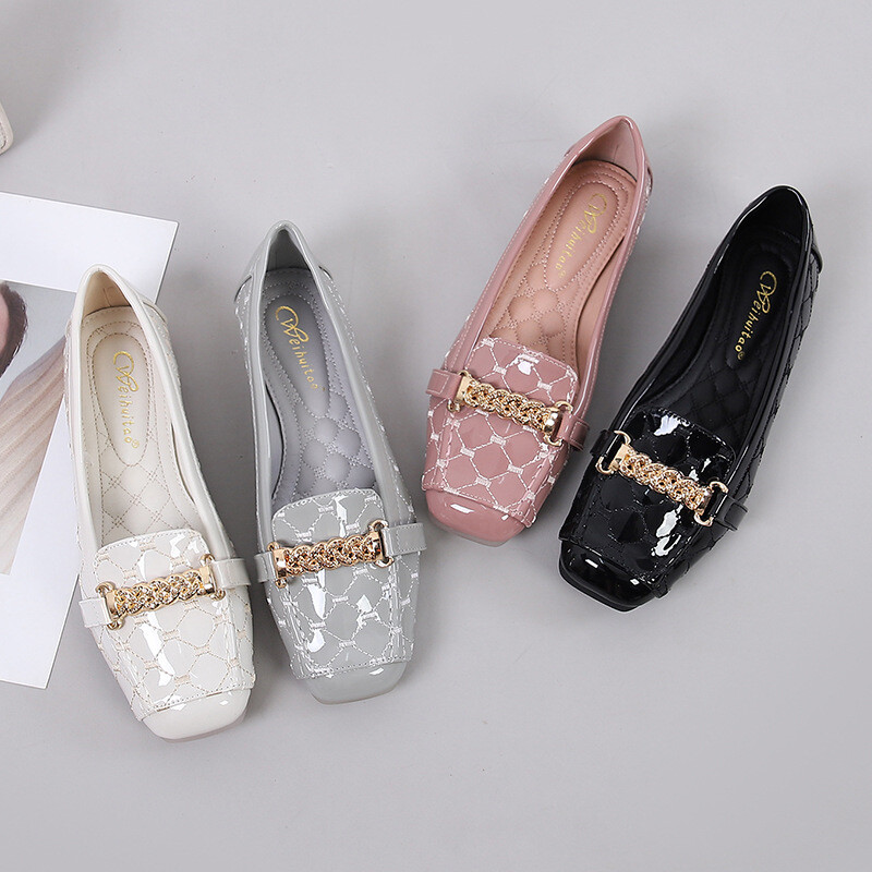 Naine, lõdvestuge, kandiline varvas, kivist pehme põhjaga armsad jalanõud metallist vabaaja roosad mustad lamedad jalatsid, naiste kaunistused, pehme nahaga püksid