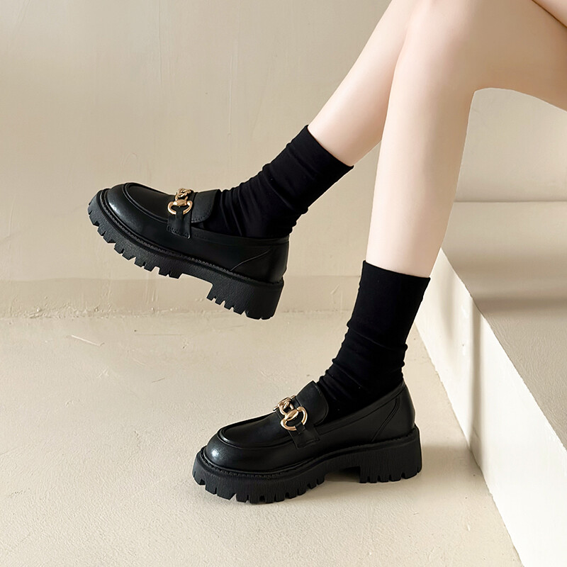 mokasine Ženske cipele Ženska moda Mary Janes Ravne cipele s okruglim prstima Mokasine Oksfordice s platformom Ležerne metalne lančane kopče Ženske potpetice