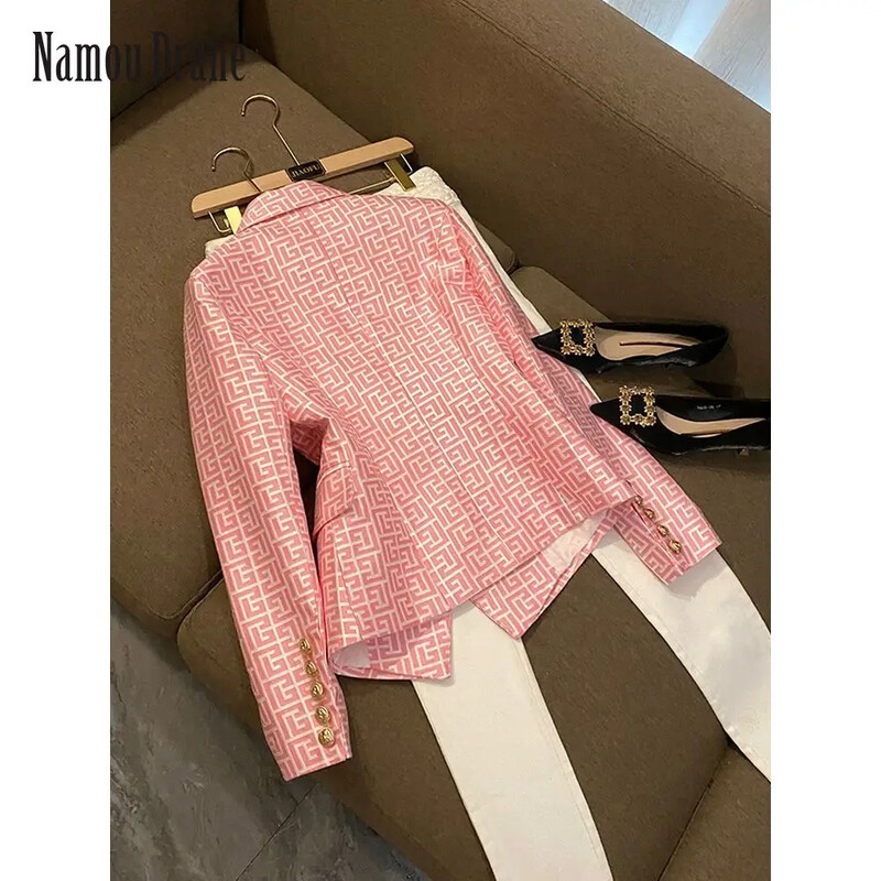 2022, noua veste de costum europeană și americană, la dublu piept, negru, jacquard geometric, subțire, jachetă pentru femei, blazer pentru femei