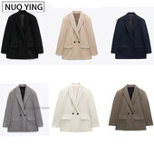 Visokokvalitetna jesen i zima 2024. Novo žensko slobodno odijelo s dvostrukim kopčanjem, veliko odijelo za putovanje na posao