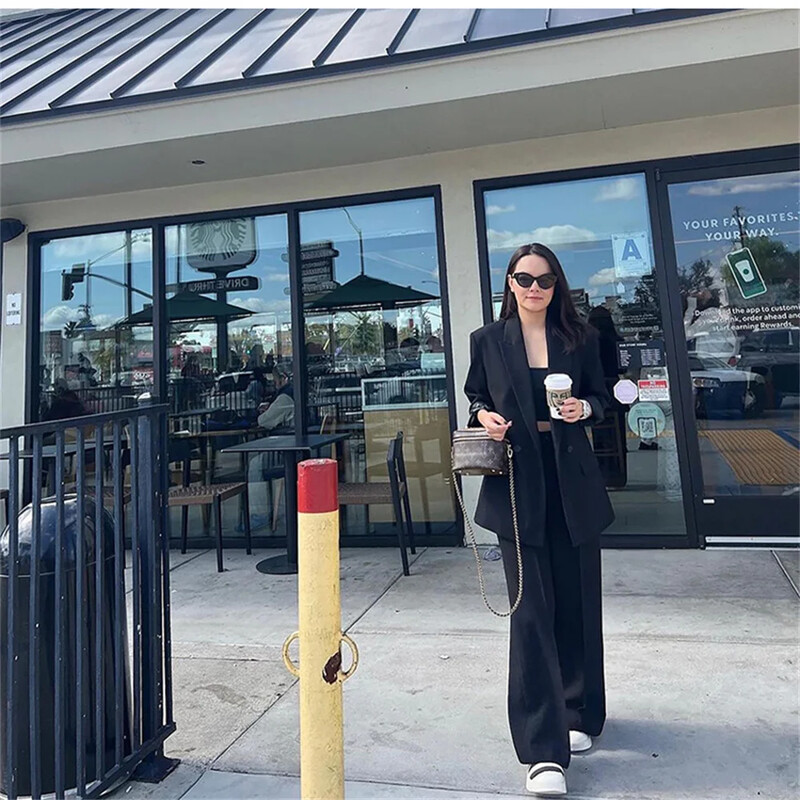 Visokokvalitetna jesen i zima 2024. Novo žensko slobodno odijelo s dvostrukim kopčanjem, veliko odijelo za putovanje na posao