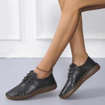 Νεότερα γυναικεία φλατ Casual Sew Oxford Παπούτσια Γυναικεία κορδόνια Δερμάτινα Μονά παπούτσια Άνετα Μοκασίνια Loafer Παπούτσια Plus Size