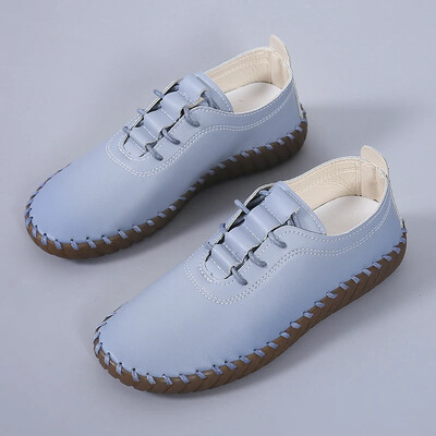 Najnovije ženske cipele na ravne cipele Ležerne šivane Oxford cipele Ženske kožne jednostruke cipele na vezanje Udobne mokasine Loafer cipele veće veličine