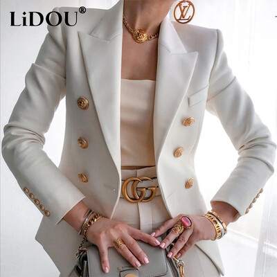 Toamnă Iarnă Moda elegantă Sacouri asortate pentru doamnă, subțire, casual, la modă, cu nasturi, Top, Jachetă de culoare solidă pentru femei