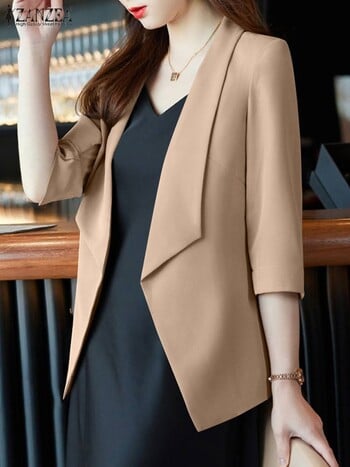 ZANZEA Elegant Women OL Work Blazer Ανοιξιάτικο πέτο με λαιμόκοψη 3/4 μανίκια Μπουφάν Μόδα Μασίφ ρούχα γραφείου Ανοιχτή ζακέτα μπροστά