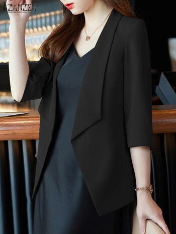 ZANZEA Elegant Women OL Work Blazer Ανοιξιάτικο πέτο με λαιμόκοψη 3/4 μανίκια Μπουφάν Μόδα Μασίφ ρούχα γραφείου Ανοιχτή ζακέτα μπροστά