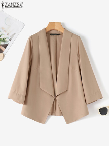 ZANZEA Elegant Women OL Work Blazer Ανοιξιάτικο πέτο με λαιμόκοψη 3/4 μανίκια Μπουφάν Μόδα Μασίφ ρούχα γραφείου Ανοιχτή ζακέτα μπροστά