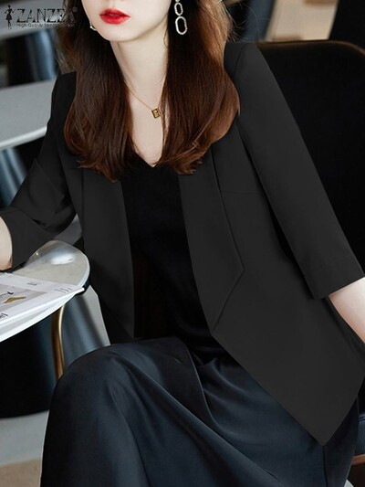 ZANZEA elegantsed naised OL töö bleiser vedru revääriga kaelus 3/4 varrukatega ülikonnad jakid moodne soliidne kontorirõivas, esiosa lahtine kardigan
