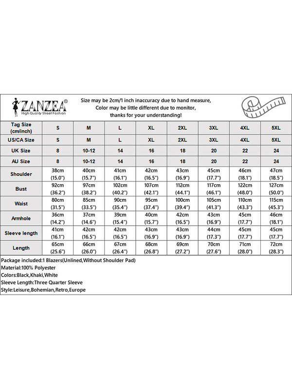 ZANZEA elegantsed naised OL töö bleiser vedru revääriga kaelus 3/4 varrukatega ülikonnad jakid moodne soliidne kontorirõivas, esiosa lahtine kardigan
