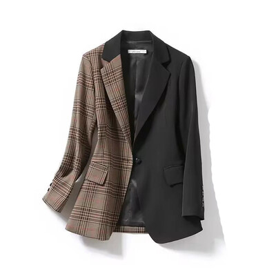 Ruudulised bleiserid Naiste mantlid Elegantsed naiste sügistalv naine 2024 Korea populaarsed rõivad Uued jakid, mida kanda tööl väliselt