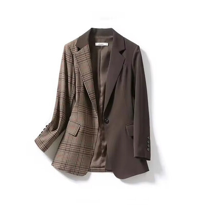 Ruudulised bleiserid Naiste mantlid Elegantsed naiste sügistalv naine 2024 Korea populaarsed rõivad Uued jakid, mida kanda tööl väliselt