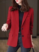 ZANZEA Autumn Vintage OL Coats Woman Korean Fashion Blazer Long Sleeve Sleeve Deck Outwear Елегантни работни едноцветни якета 2024