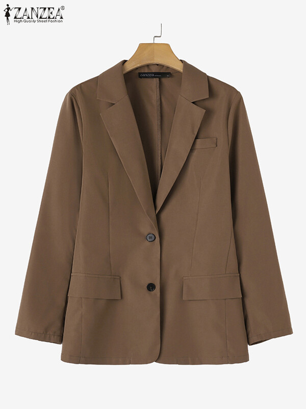 ZANZEA Autumn Vintage OL Coats Woman Korean Fashion Blazer Long Sleeve Sleeve Deck Outwear Елегантни работни едноцветни якета 2024