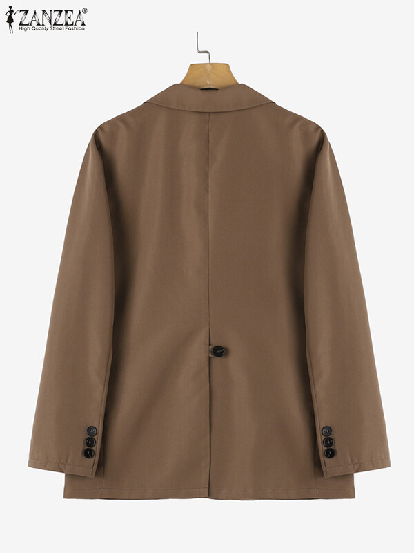 ZANZEA Autumn Vintage OL Coats Woman Korean Fashion Blazer Long Sleeve Sleeve Deck Outwear Елегантни работни едноцветни якета 2024