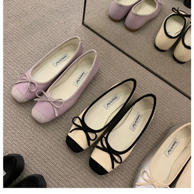Femeie elegantă Clasici cu vârf pătrat Papioni Balerini Mocasini moi Mocasini confortabili Tocuri joase Pantofi de balet cu gură mică