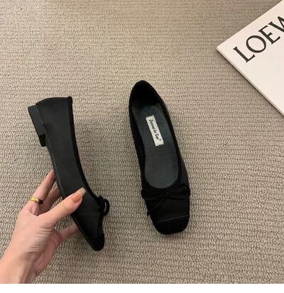 Κομψή γυναικεία κλασική τετράγωνη παπιγιόν μπαλαρίνα φλατ Γυναικεία μαλακά loafers Άνετα παπούτσια μπαλέτου με ρηχό στόμα με χαμηλά τακούνια