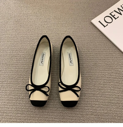 Κομψή γυναικεία κλασική τετράγωνη παπιγιόν μπαλαρίνα φλατ Γυναικεία μαλακά loafers Άνετα παπούτσια μπαλέτου με ρηχό στόμα με χαμηλά τακούνια