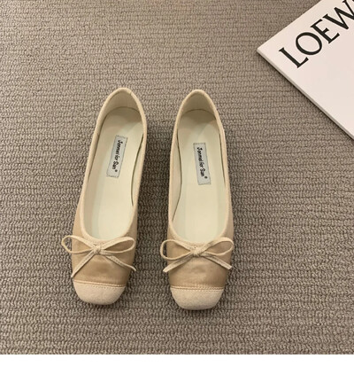 Κομψή γυναικεία κλασική τετράγωνη παπιγιόν μπαλαρίνα φλατ Γυναικεία μαλακά loafers Άνετα παπούτσια μπαλέτου με ρηχό στόμα με χαμηλά τακούνια