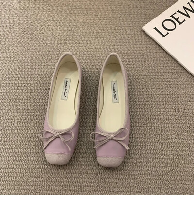 Κομψή γυναικεία κλασική τετράγωνη παπιγιόν μπαλαρίνα φλατ Γυναικεία μαλακά loafers Άνετα παπούτσια μπαλέτου με ρηχό στόμα με χαμηλά τακούνια