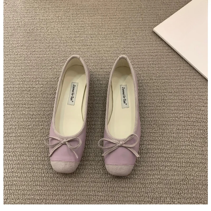 Κομψή γυναικεία κλασική τετράγωνη παπιγιόν μπαλαρίνα φλατ Γυναικεία μαλακά loafers Άνετα παπούτσια μπαλέτου με ρηχό στόμα με χαμηλά τακούνια