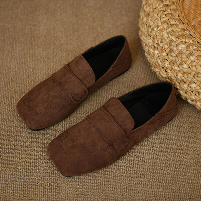 Suede Flats Loafers Γυναικεία Casual Παπούτσια για περπάτημα 2024 Ανοιξιάτικη τάση Άνεση Παπούτσια μαλακή σόλα Τετράγωνα δάχτυλα ρηχά Zapatillas De Mujer