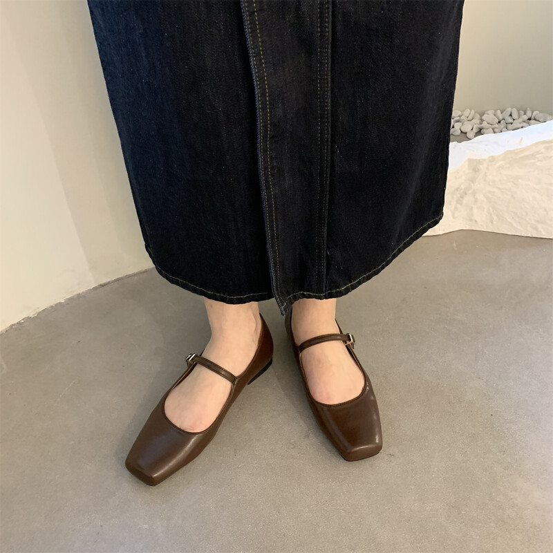 2024 de primăvară noi pantofi Mary Jane pentru femei la modă cu vârful pătrat, fără adâncime, pantofi plat pentru dama, cu talpă moale, rochie de exterior balerină