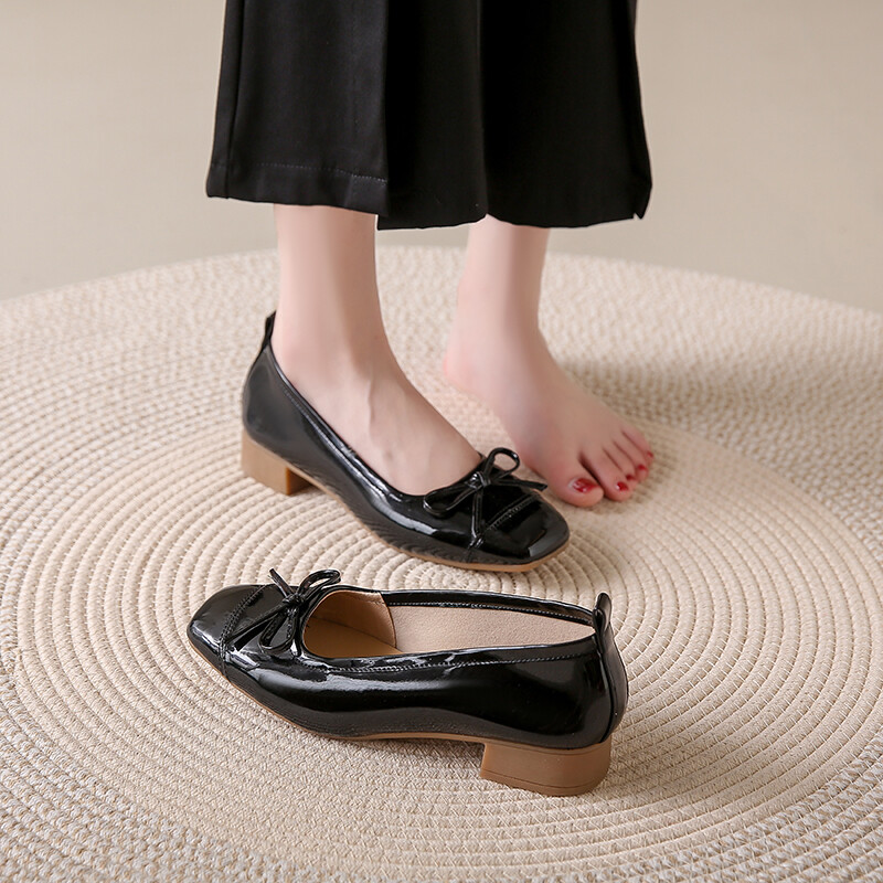 Balerini de damă Mocasini din piele Mocane pentru femei Pantofi de balet cu vârf pătrat 2024 de petrecere retro, negri, nud