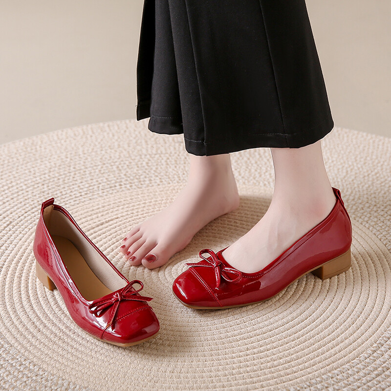 Balerini de damă Mocasini din piele Mocane pentru femei Pantofi de balet cu vârf pătrat 2024 de petrecere retro, negri, nud