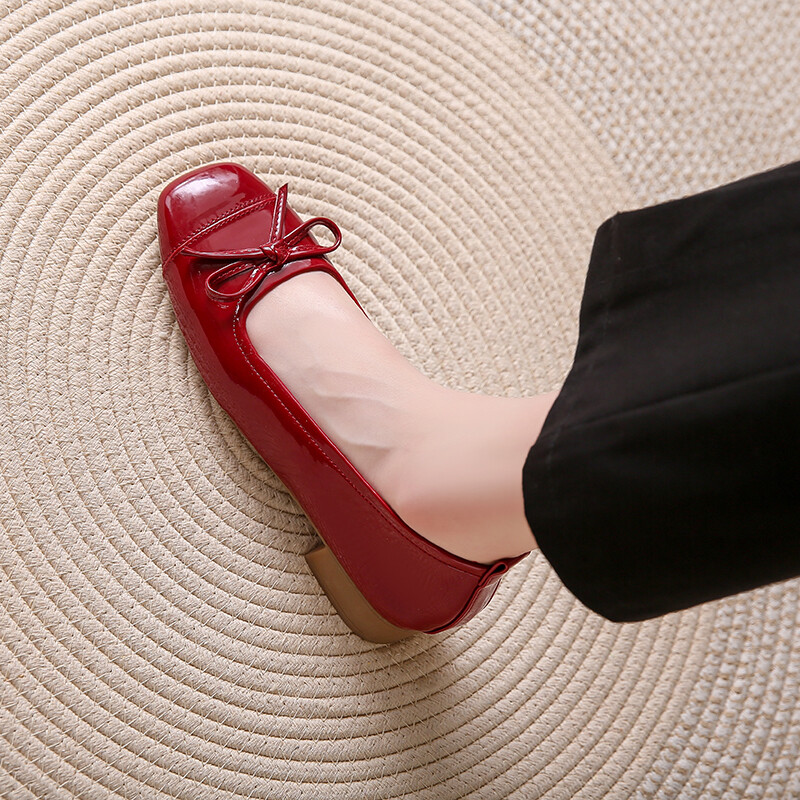 Balerini de damă Mocasini din piele Mocane pentru femei Pantofi de balet cu vârf pătrat 2024 de petrecere retro, negri, nud