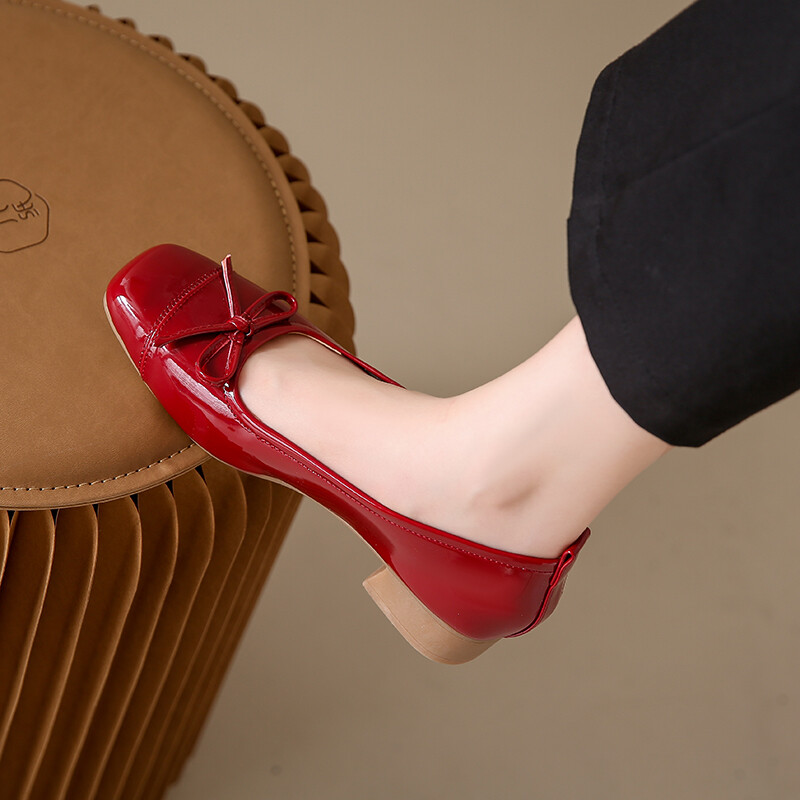 Balerini de damă Mocasini din piele Mocane pentru femei Pantofi de balet cu vârf pătrat 2024 de petrecere retro, negri, nud