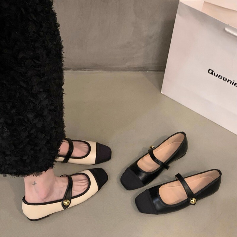Pantofi plati pentru femei Pantofi Mary Jane francezi cu vârf pătrat la modă și versatili