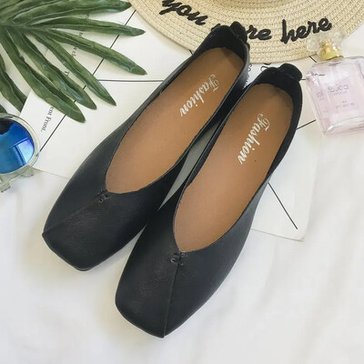 2024, primăvară, vară, versiune coreeană, pantofi plat cu vârf pătrat, pantofi ocazional de modă pentru femei, pantofi de lux cu gură mică