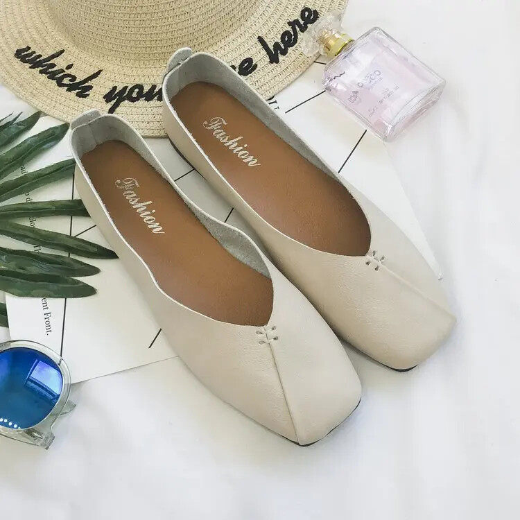 2024, primăvară, vară, versiune coreeană, pantofi plat cu vârf pătrat, pantofi ocazional de modă pentru femei, pantofi de lux cu gură mică