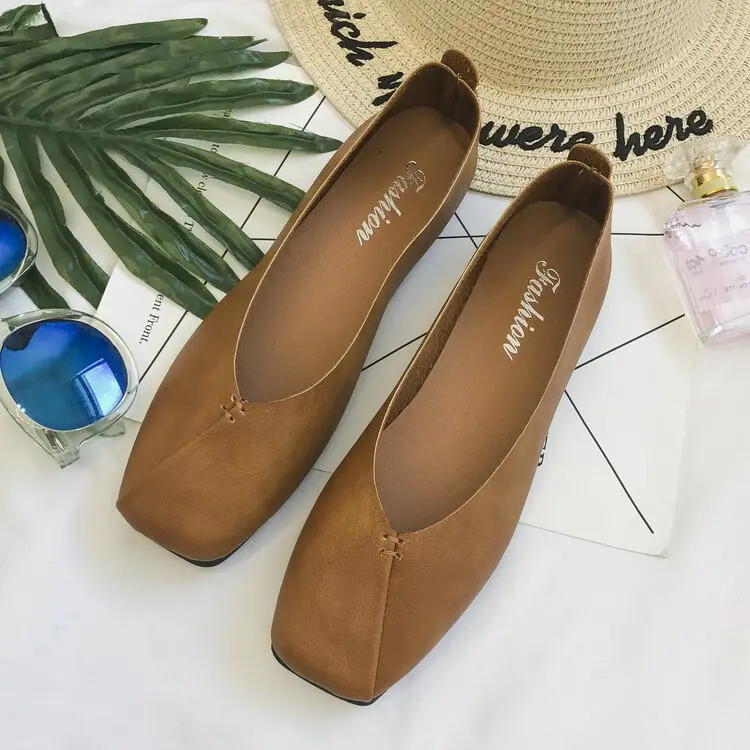 2024, primăvară, vară, versiune coreeană, pantofi plat cu vârf pătrat, pantofi ocazional de modă pentru femei, pantofi de lux cu gură mică