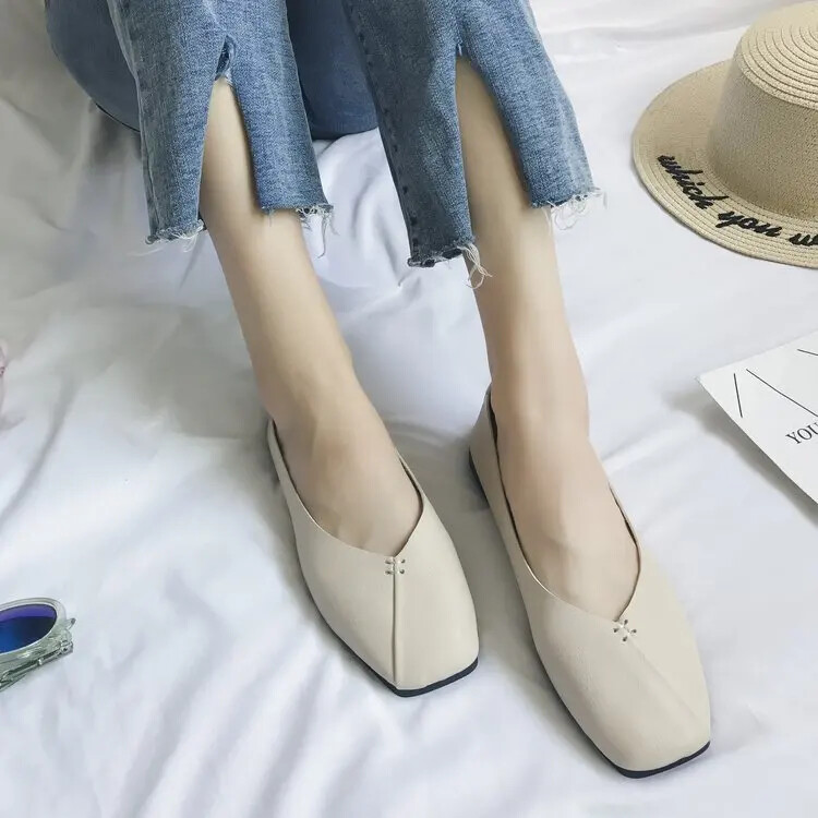 2024, primăvară, vară, versiune coreeană, pantofi plat cu vârf pătrat, pantofi ocazional de modă pentru femei, pantofi de lux cu gură mică