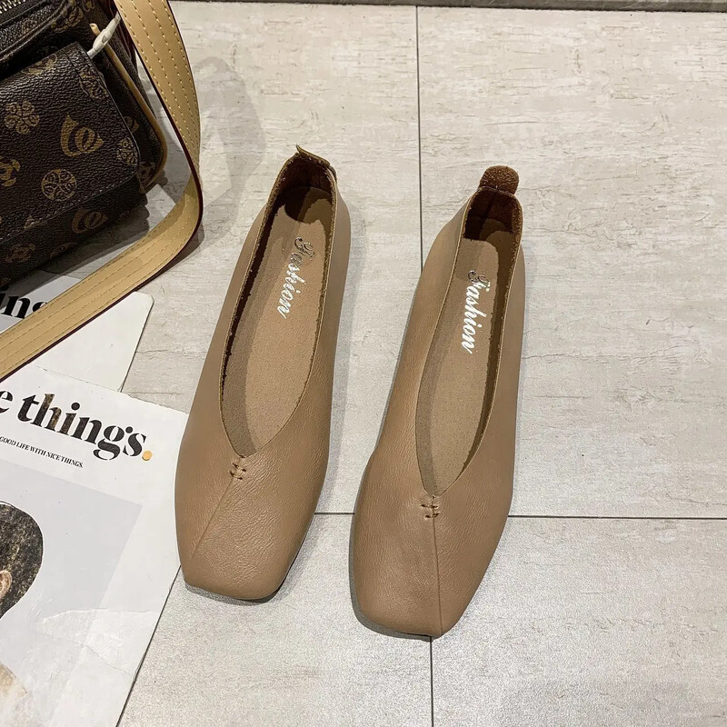 2024, primăvară, vară, versiune coreeană, pantofi plat cu vârf pătrat, pantofi ocazional de modă pentru femei, pantofi de lux cu gură mică