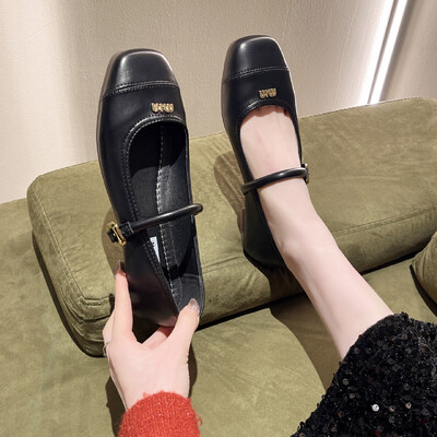 Tocuri groase, cu tocuri joase, pantofi pentru femei, cu cruce, argintiu, Mary Jane, cu vârful pătrat, pantofi cu un singur pantof pentru femei, 2024, primăvară, uni, mocasini casual cu cataramă
