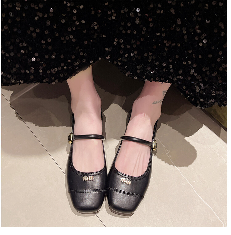 Tocuri groase, cu tocuri joase, pantofi pentru femei, cu cruce, argintiu, Mary Jane, cu vârful pătrat, pantofi cu un singur pantof pentru femei, 2024, primăvară, uni, mocasini casual cu cataramă