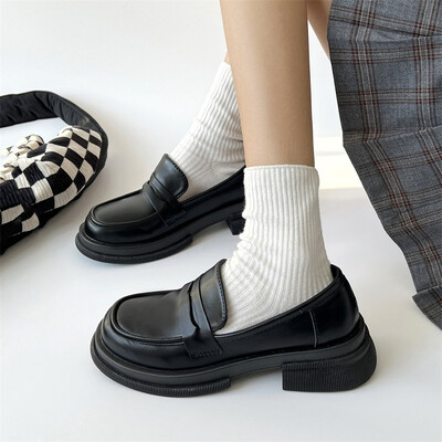 mary jane lolita Oxfordi jalanõud naiste kingad Naise kandilised platvormkingad ümmargused jalanõud täisnahast vabaajajalatsid