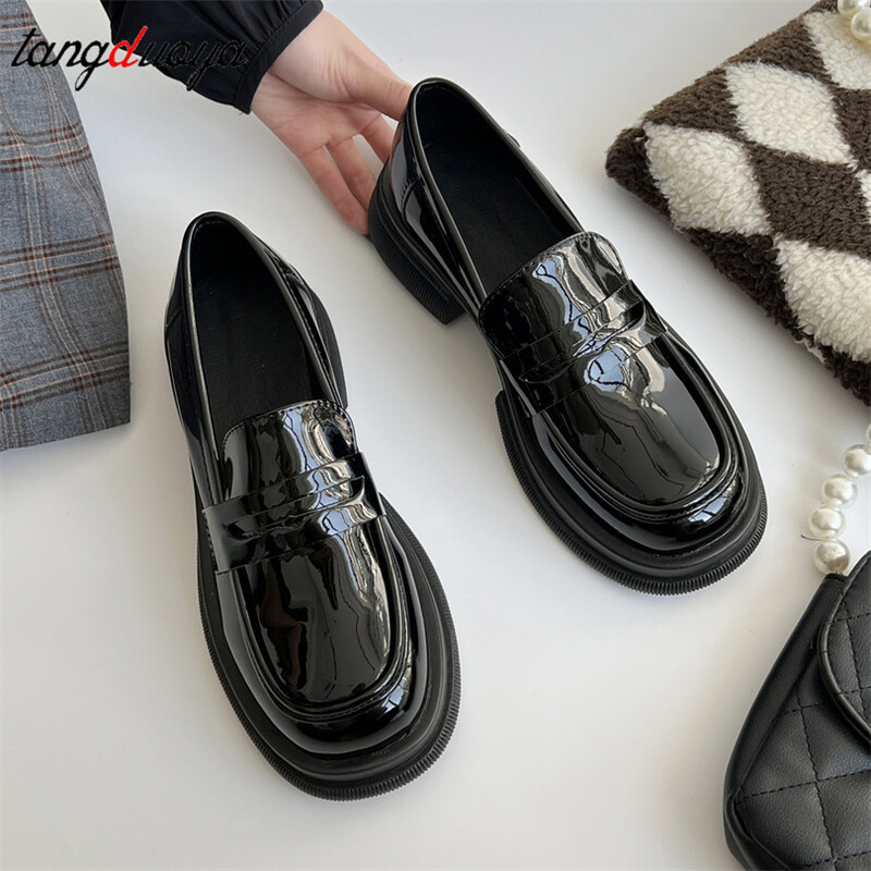 mary jane lolita Oxfordi jalanõud naiste kingad Naise kandilised platvormkingad ümmargused jalanõud täisnahast vabaajajalatsid