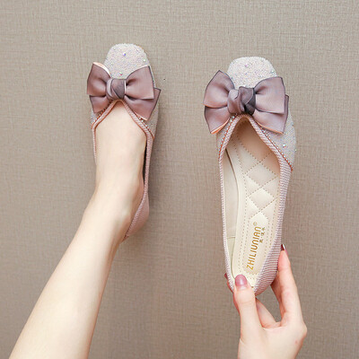 värvilised väikesed helmed mokassiinid naiste siidist pitsist vibu lamedad kingad kandiline varvas pehme alumine slaid jalatsitel naiste balletikorterid suurus 43