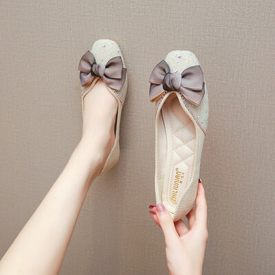 värvilised väikesed helmed mokassiinid naiste siidist pitsist vibu lamedad kingad kandiline varvas pehme alumine slaid jalatsitel naiste balletikorterid suurus 43