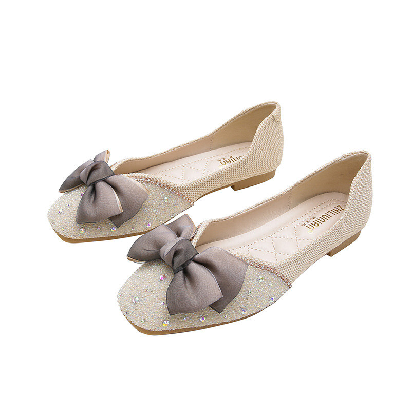 värvilised väikesed helmed mokassiinid naiste siidist pitsist vibu lamedad kingad kandiline varvas pehme alumine slaid jalatsitel naiste balletikorterid suurus 43