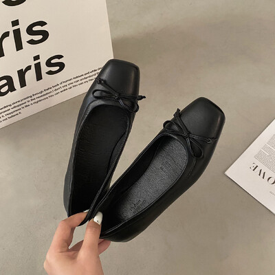 Pantofi de balet cu papion de primăvară, pantofi pentru femei, pantofi plati pentru femei, pantofi de balerină ocazional în aer liber, cu toc jos, culoare solidă