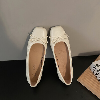 Pantofi de balet cu papion de primăvară, pantofi pentru femei, pantofi plati pentru femei, pantofi de balerină ocazional în aer liber, cu toc jos, culoare solidă